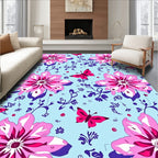 Pink Floral Butterfly Pattern Design Rug