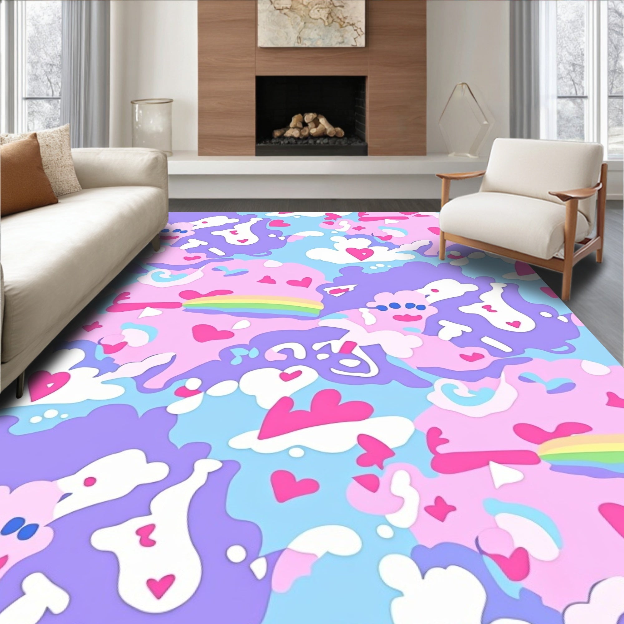 Sweet Pastel Rainbow Hearts Pattern Rug