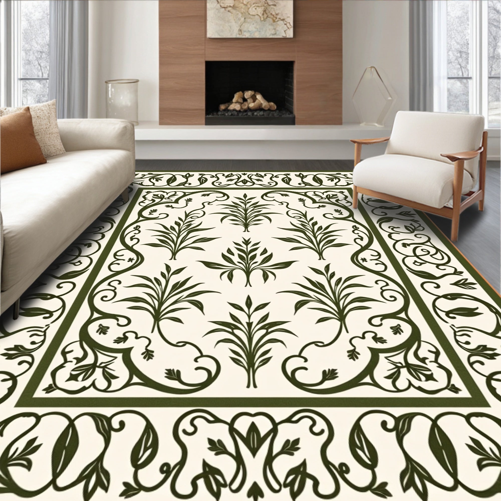 Ornate Vine And Leaf Pattern Rug