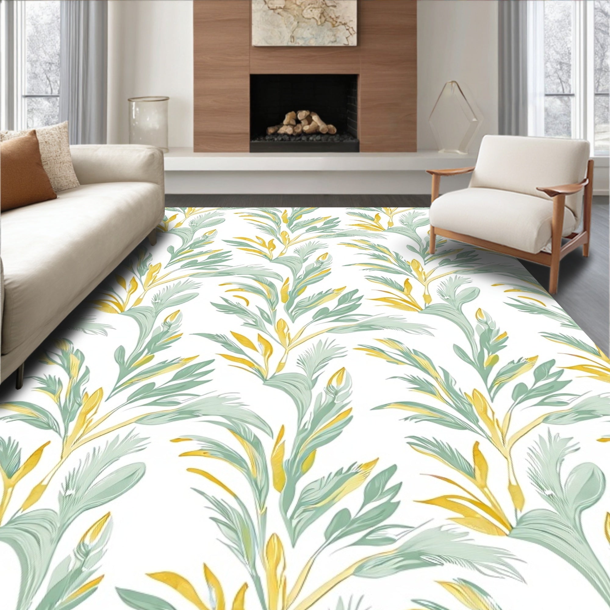 Botanical Leafy Flowing Pattern Rug