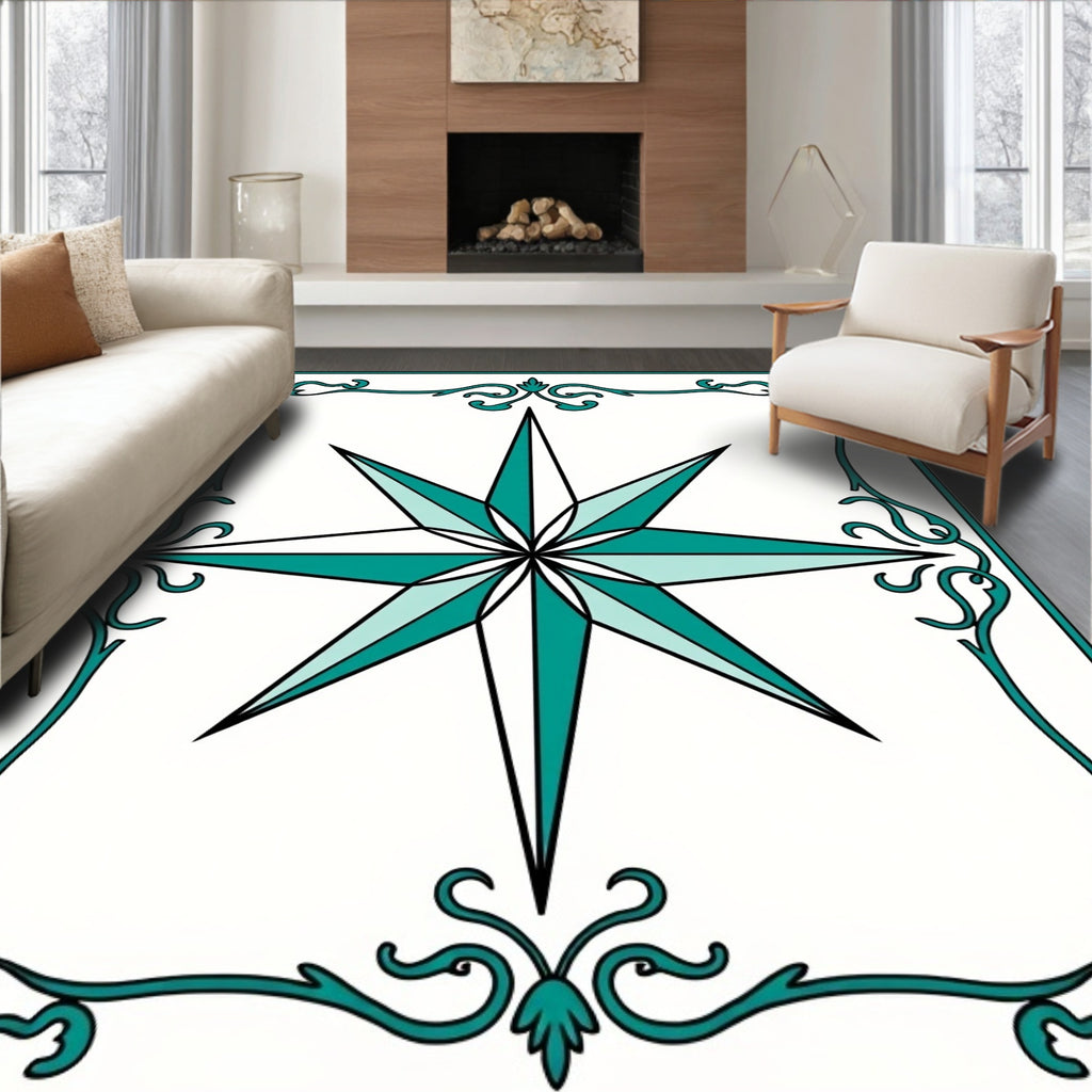 Teal Starburst Intricate Border Rug