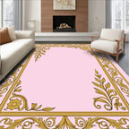Ornate Gold Floral Scroll Border Rug