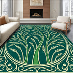 Elegant Green Floral Oval Design Rug