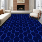 Deep Blue Hexagonal Geometric Pattern Rug