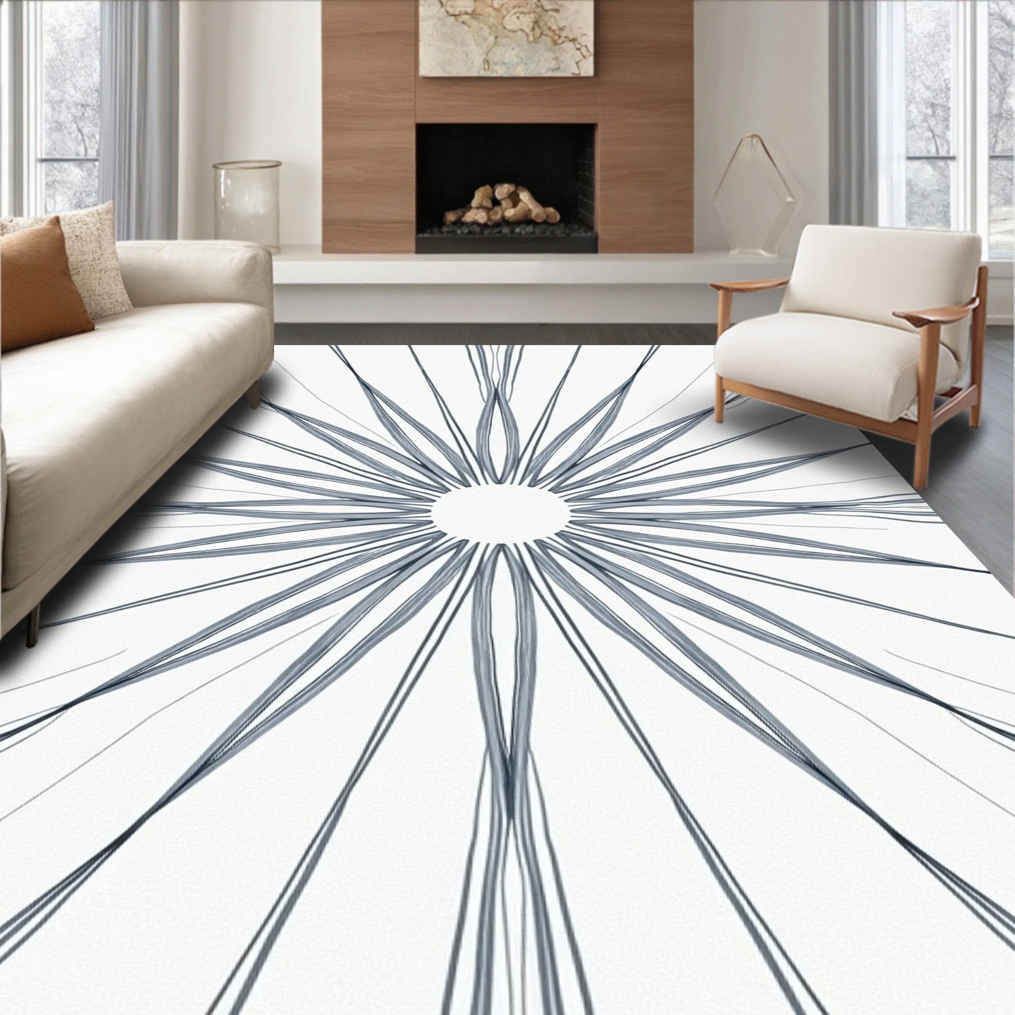 Abstract Radial Graphite Drawing Rug