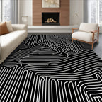 Abstract White Lines On Black Pattern Rug