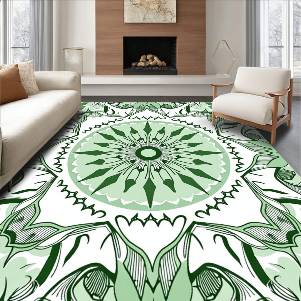 Green Floral Mandala Pattern Rug