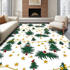Festive Green Christmas Trees Gold Stars Rug