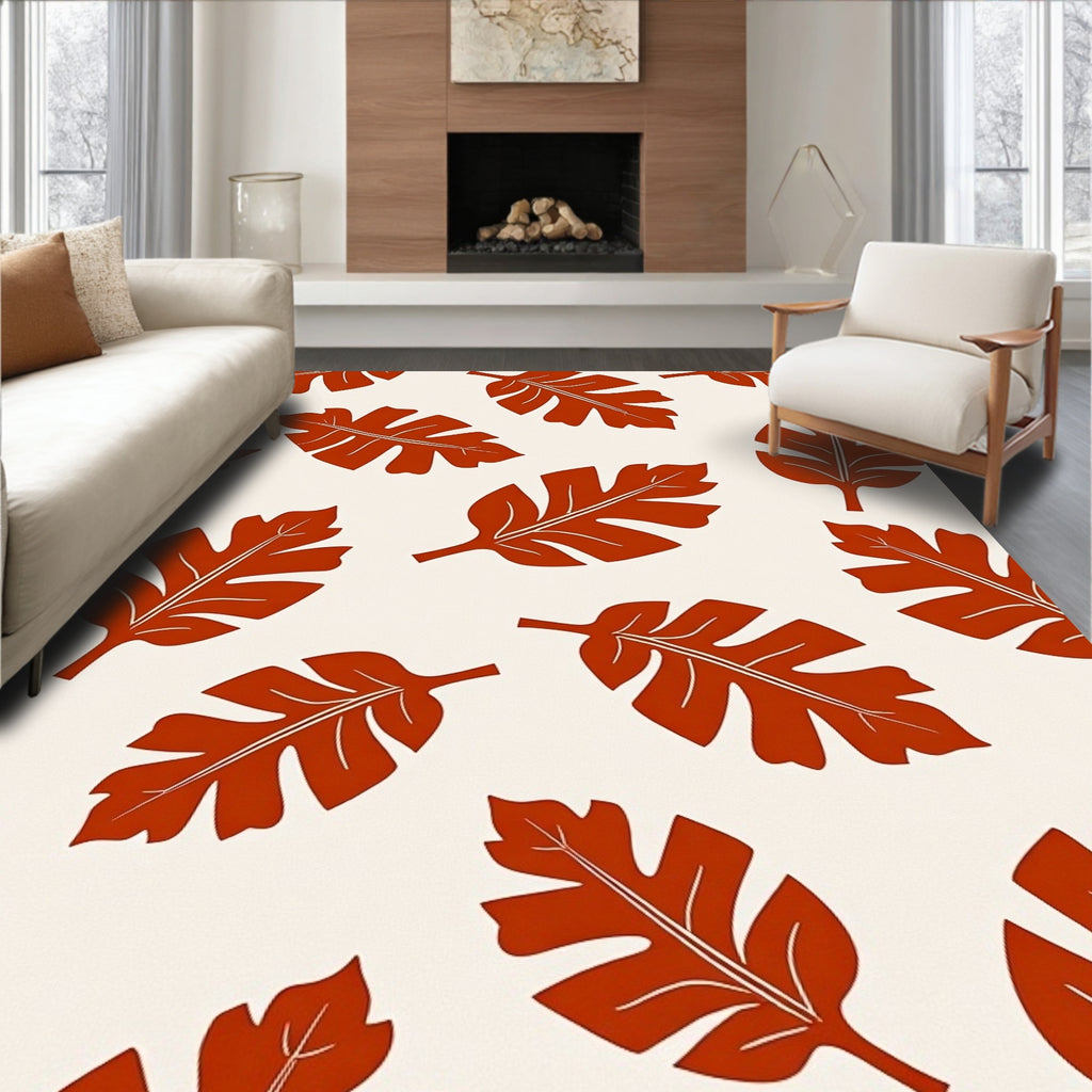 Bold Leaf Pattern Scarlet Design Rug