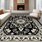 Intricate Black Floral Mandala Rug
