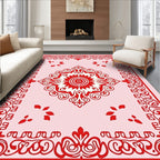 Red Scrollwork Central Floral Pattern Rug