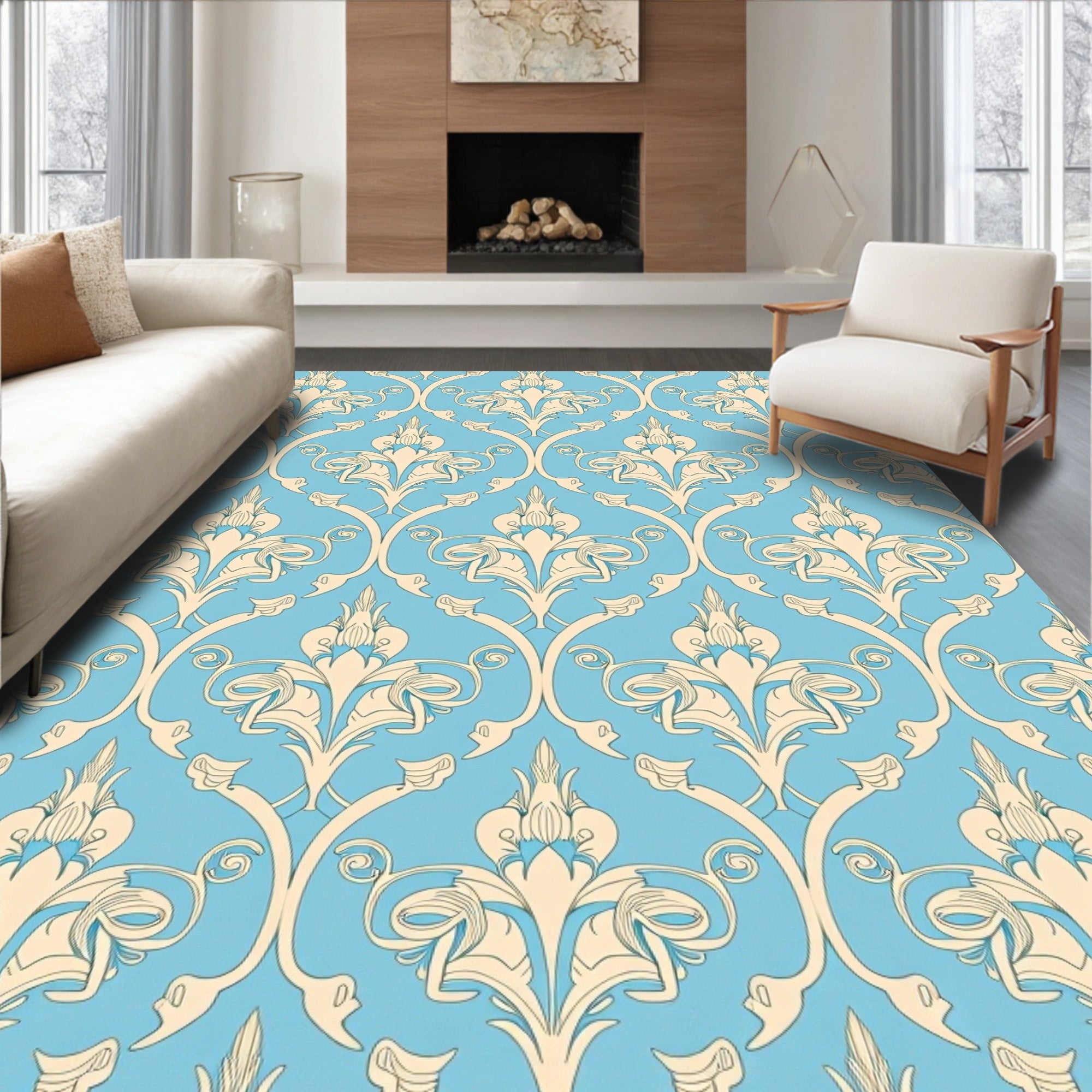 Ornate Vintage Scrollwork Pattern Rug