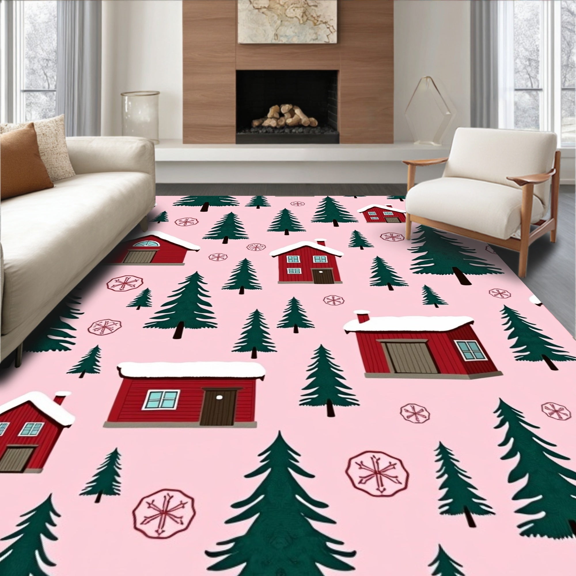 Cozy Winter Village Pattern Design Rug