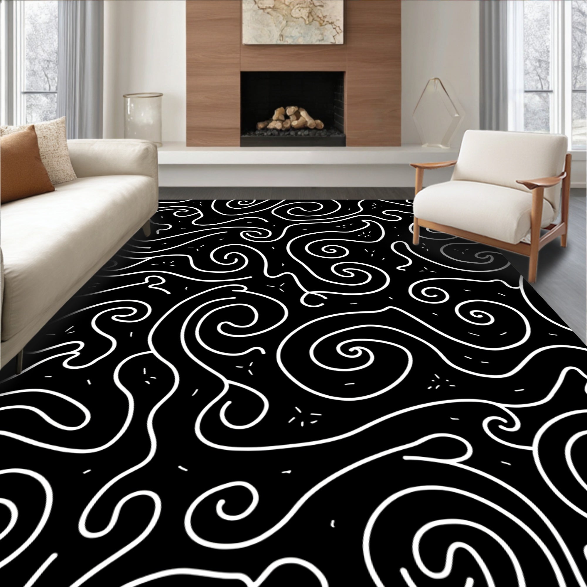 Abstract Swirls and Lines Pattern Rug