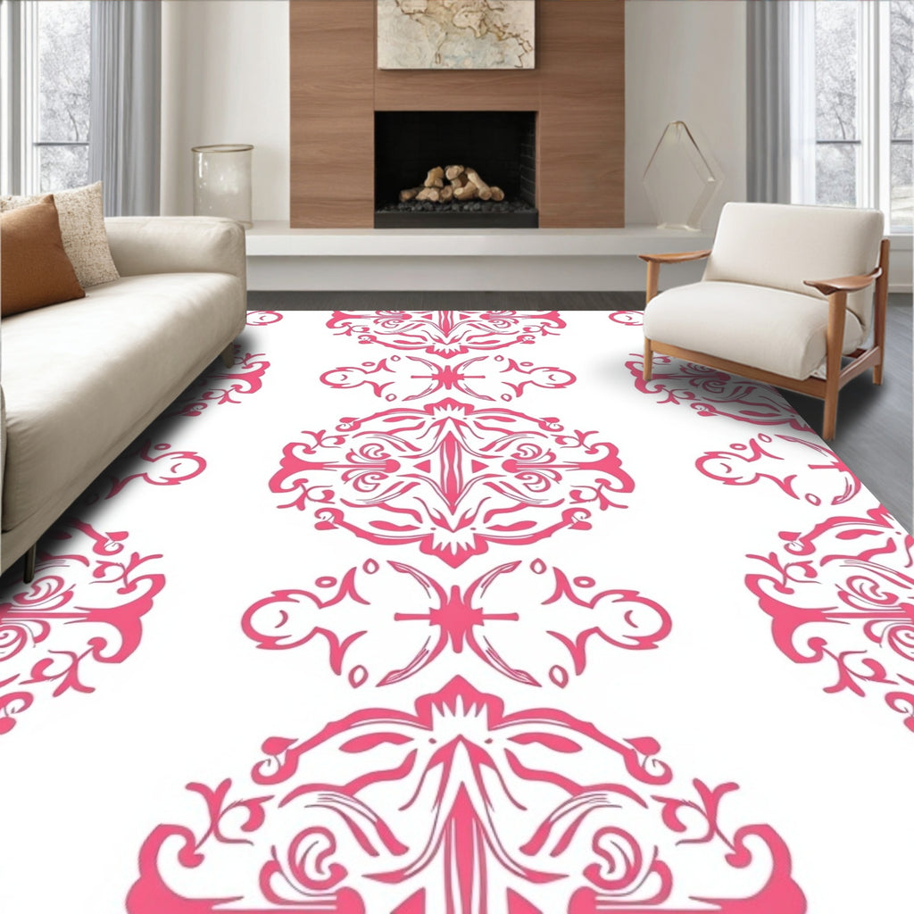 Pink Scrollwork Floral Pattern Rug