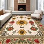 Floral Sunflower Rose Border Rug