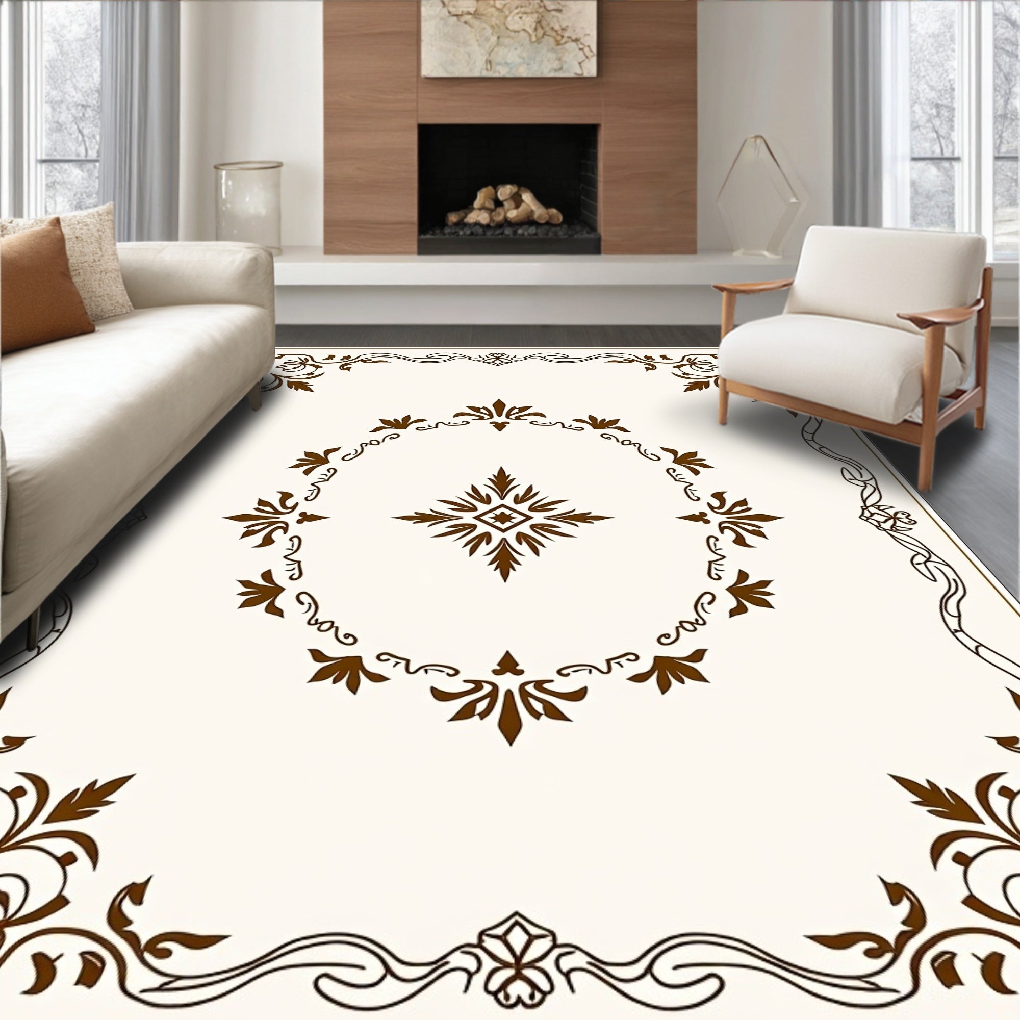 Classic Floral Decorative Scrollwork Design Rug