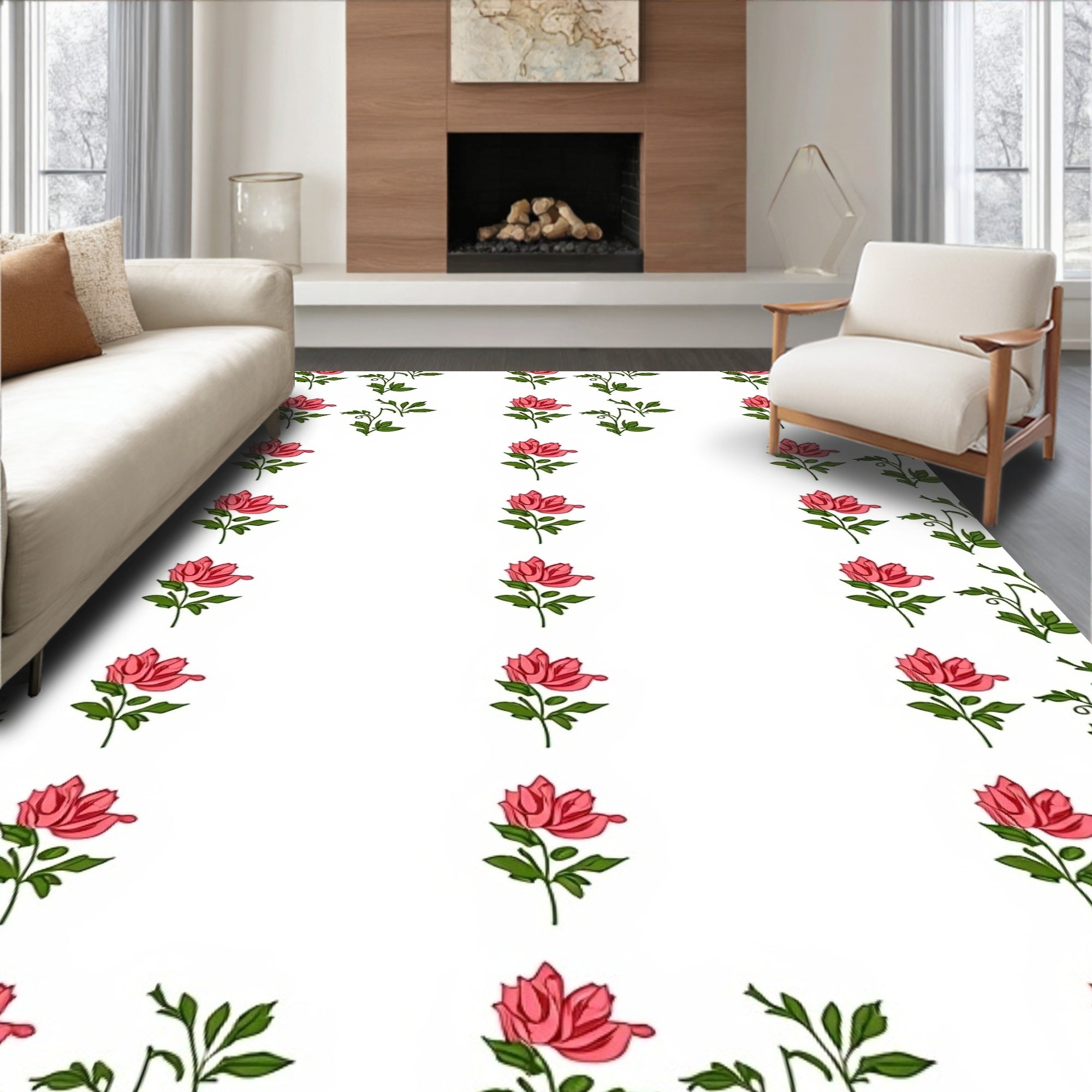 Pink Floral Vine Pattern Rug