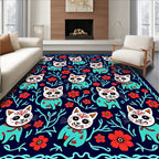 Cute Cat Floral Pattern Rug