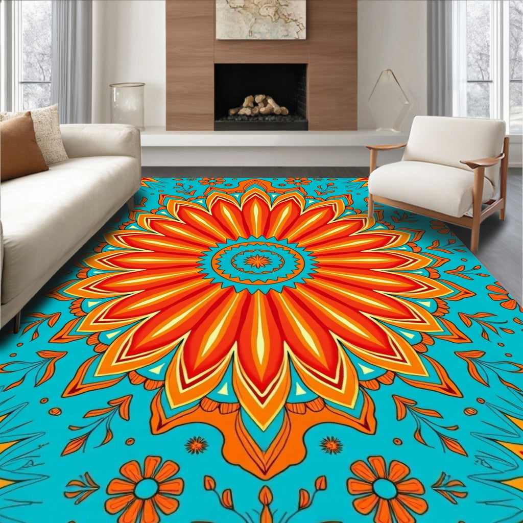 Vibrant Floral Mandala Pattern Rug