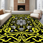 Bold Yellow Floral And Butterfly Pattern Rug