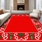 Festive Holly Leaf Swirls Border Design Rug