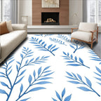 Blue Botanical Leaf Pattern Rug