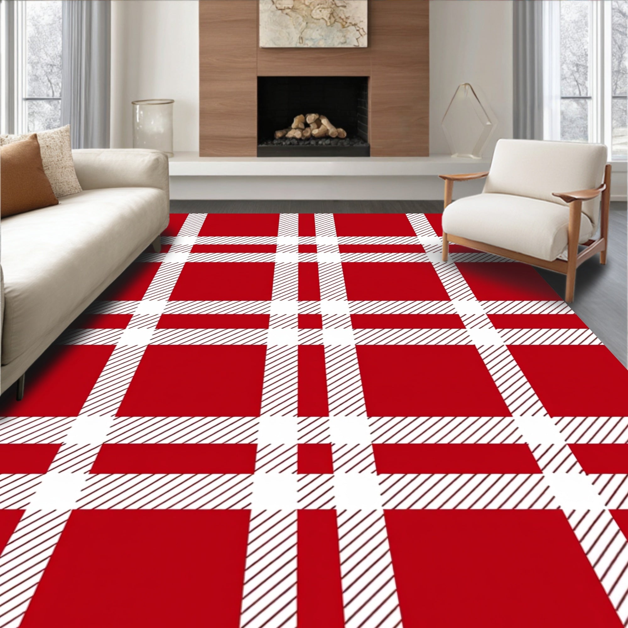Classic Red Plaid Pattern Design Rug