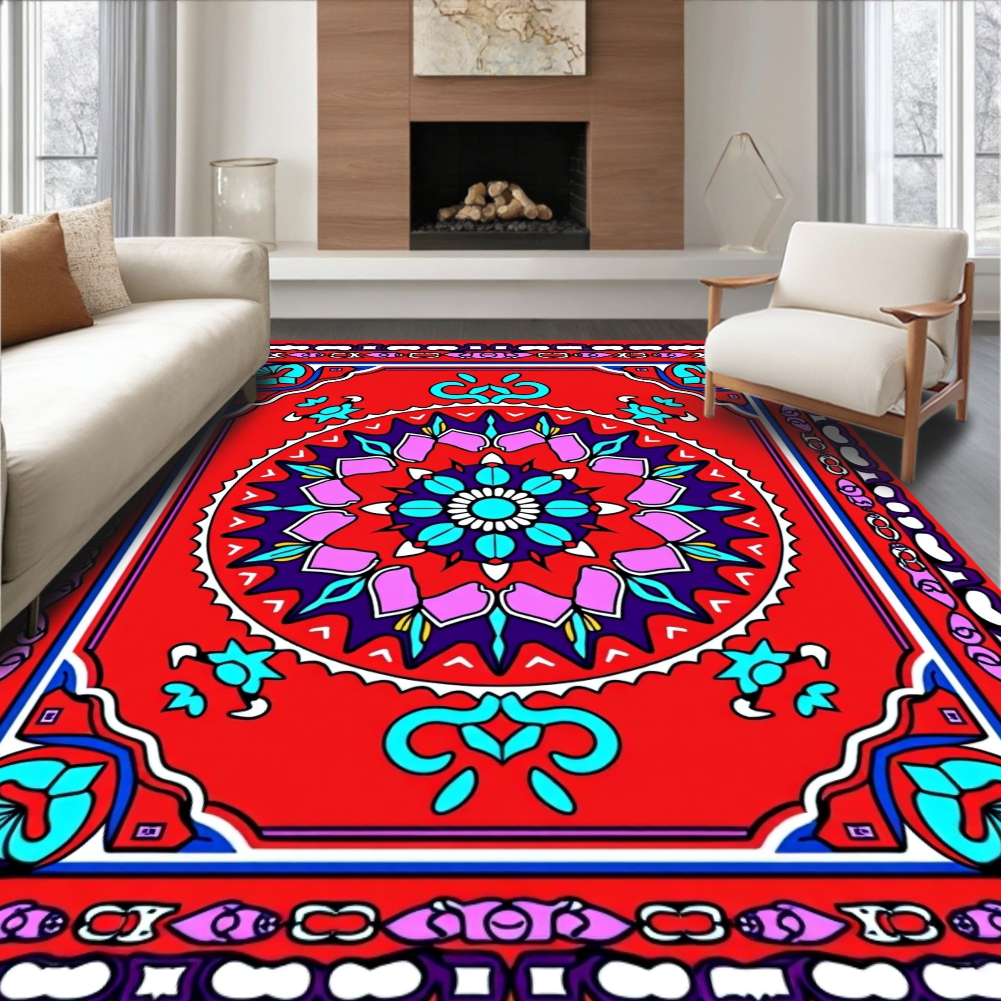 Vibrant Floral Mandala Pattern Rug