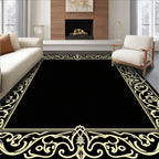 Ornate Scrollwork Black Cream Border Rug