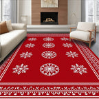 Red Snowflake Patterned Festive Rug