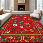 Playful Cat Floral Border Design Rug