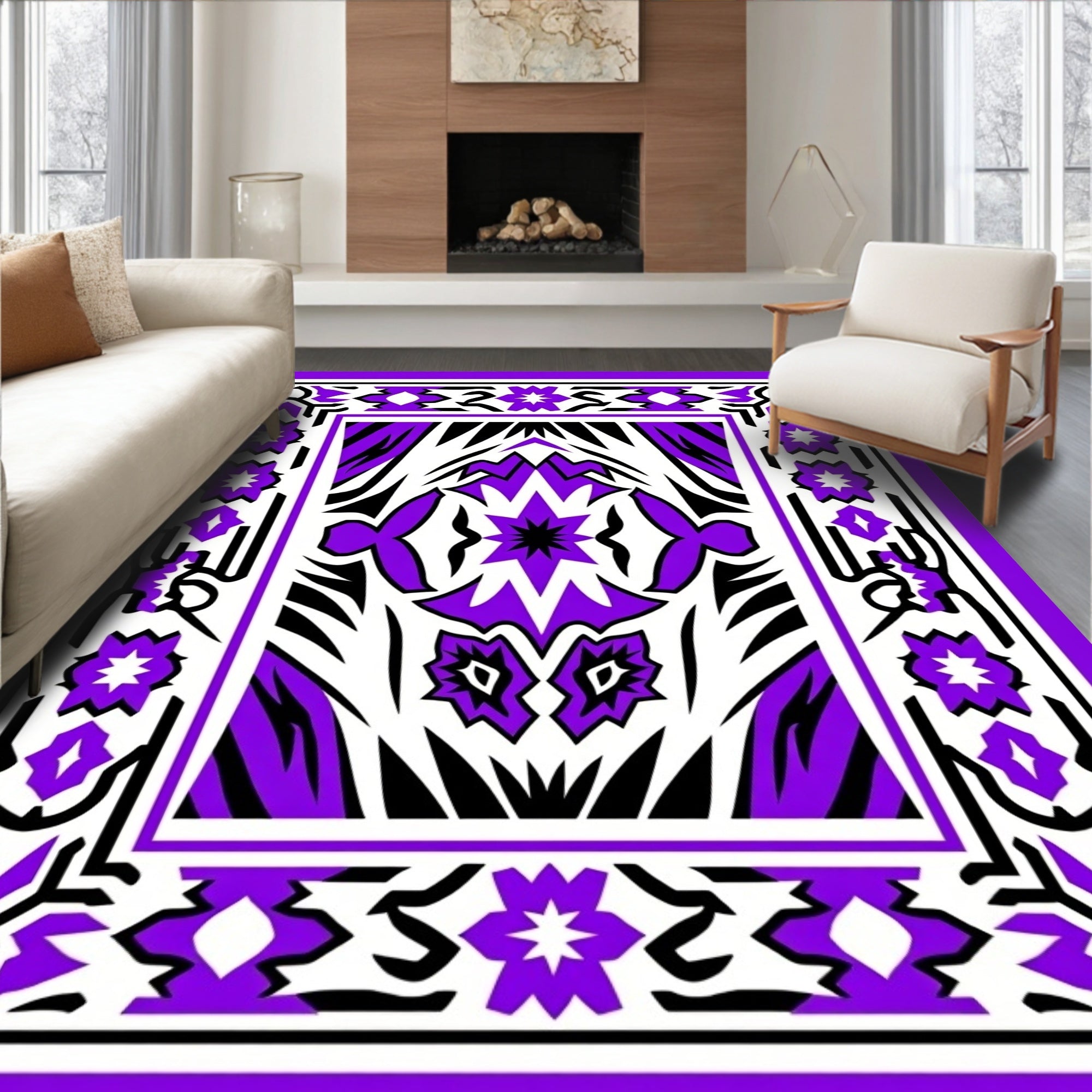 Vibrant Purple Jewel Floral Pattern Rug