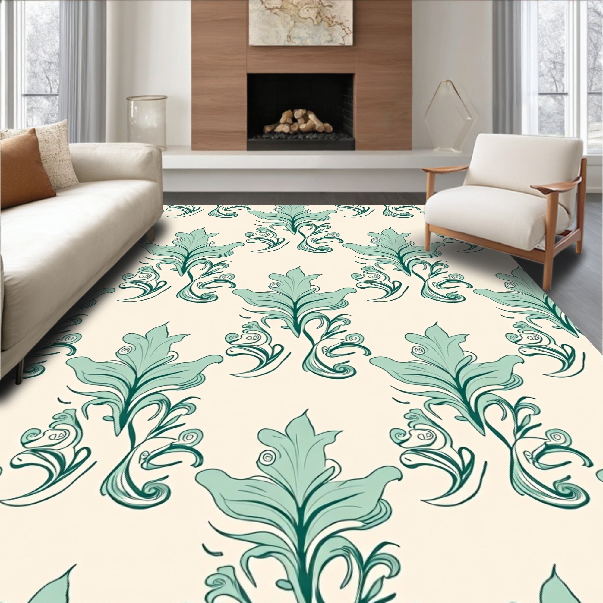 Art Nouveau Floral Swirl Pattern Rug