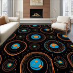 Abstract Orange Blue Cosmic Circles Rug