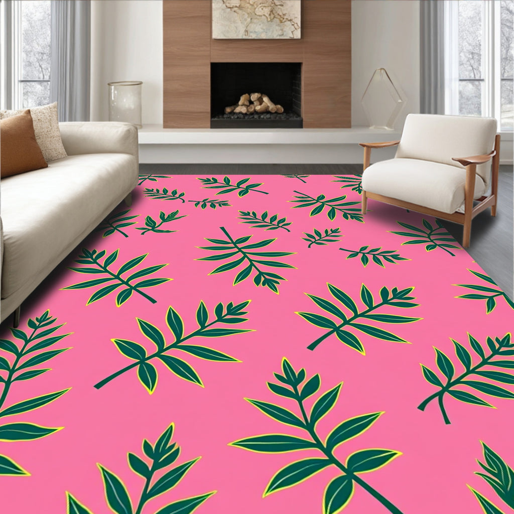 Vibrant Pink Emerald Leafy Spray Rug