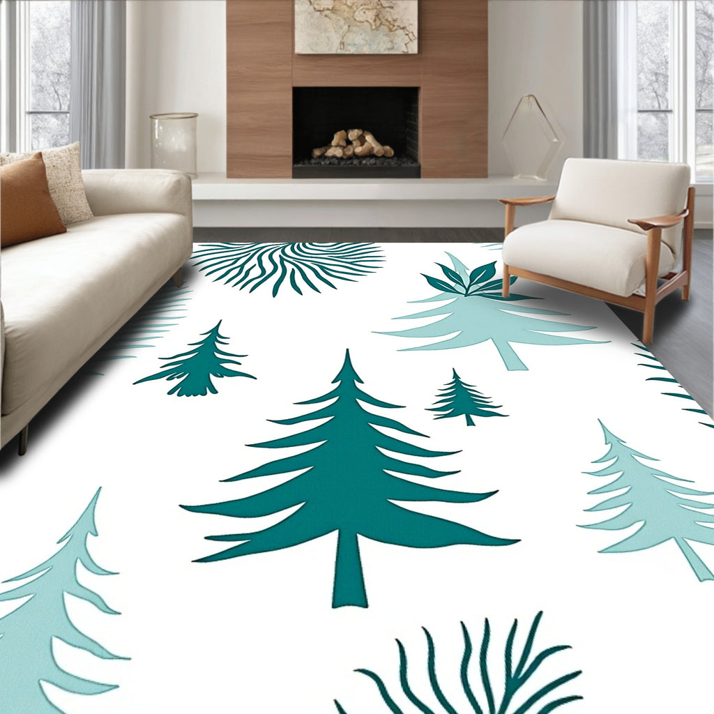 Teal Forest Pattern Design Rug