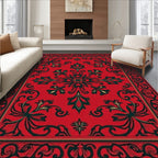 Classic Red Green Floral Scroll Rug