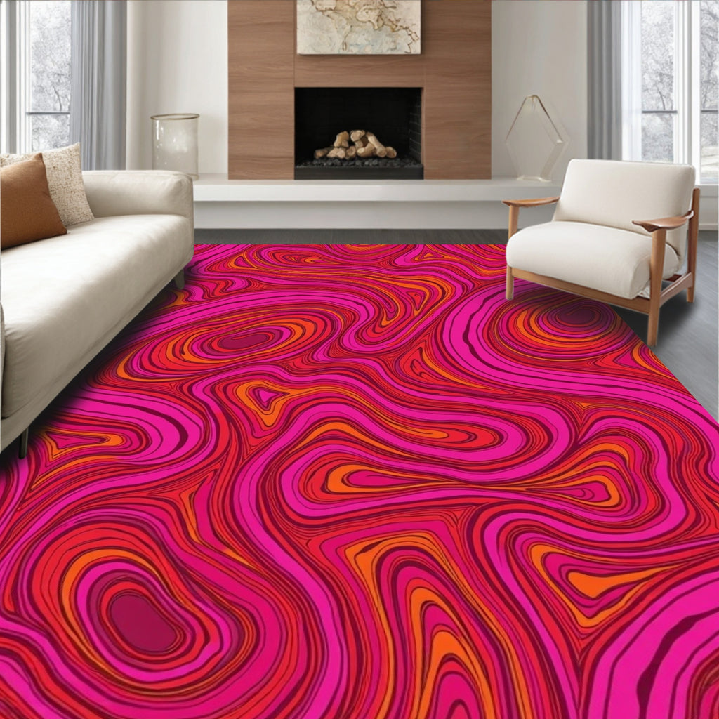 Wavy Pink Orange Swirl Pattern Rug