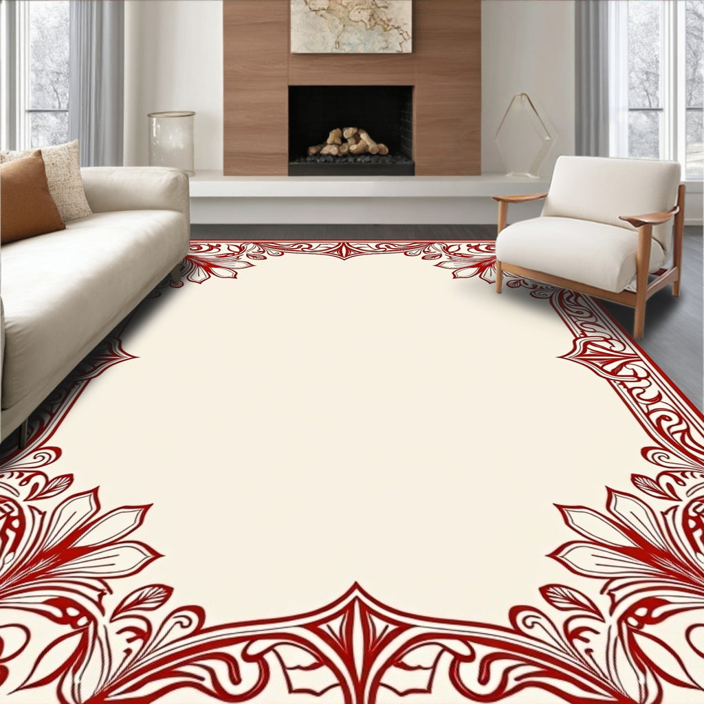 Elegant Red Floral Intricate Border Design Rug