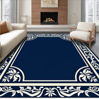 Ornate Cream Floral Border Design Rug