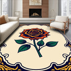 Bold Orange Rose Floral Border Design Rug