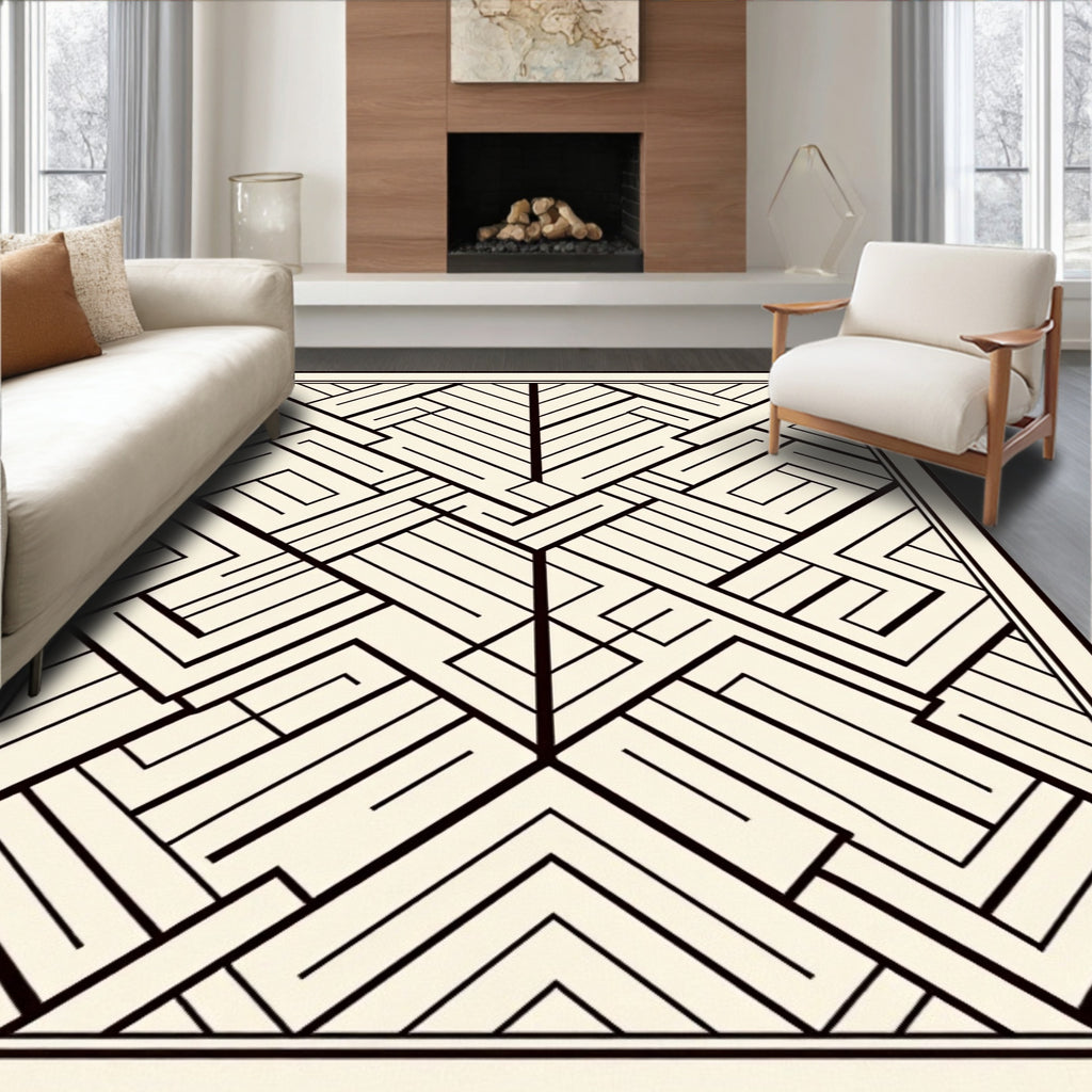 Modern Geometric Maze Pattern Rug