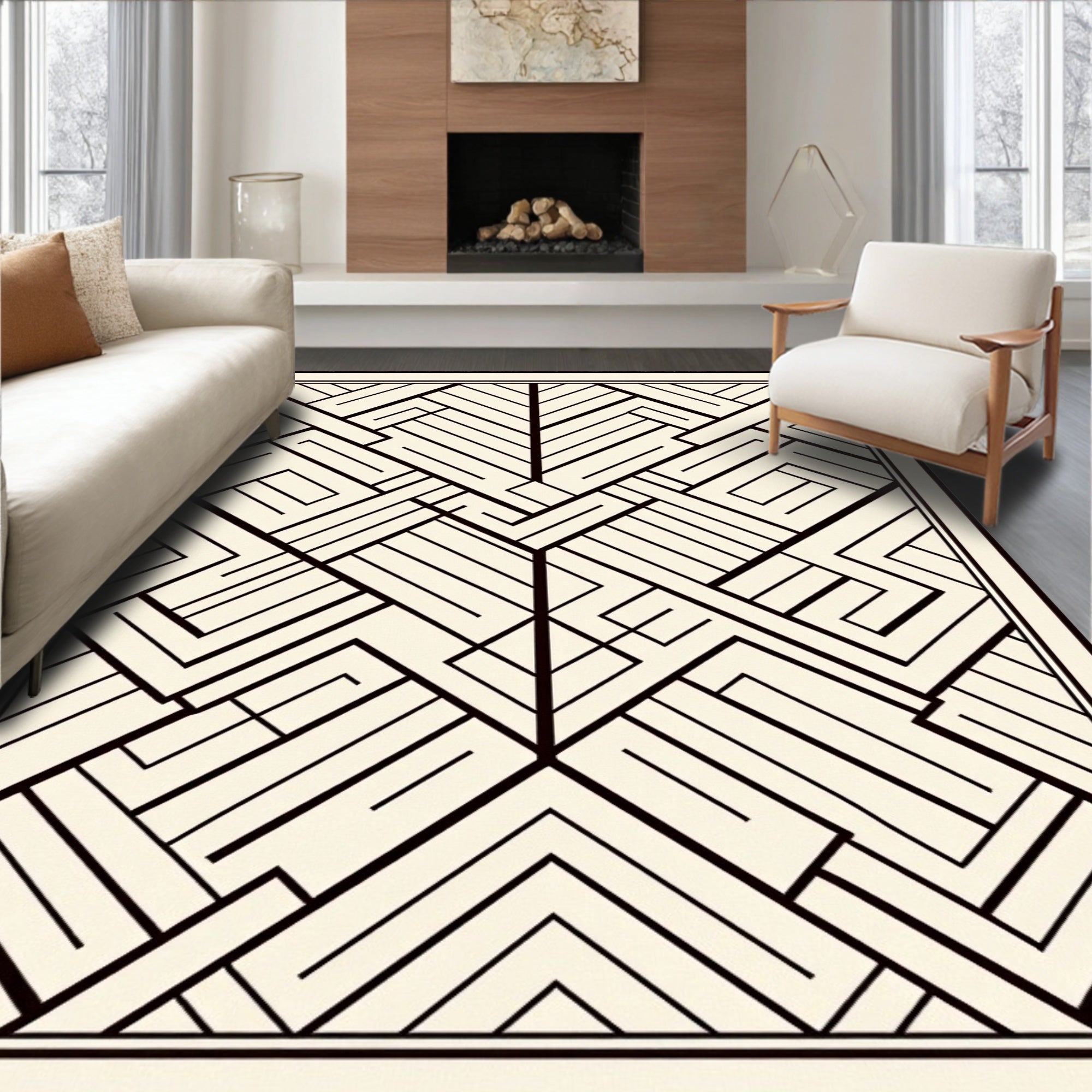 Modern Geometric Maze Pattern Rug