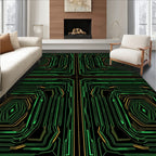 Green Circuit Board Geometric Hexagon Rug
