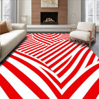 Red White Bold Stripe Pattern Rug