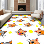 Playful Cat Faces Yellow Dot Pattern Rug