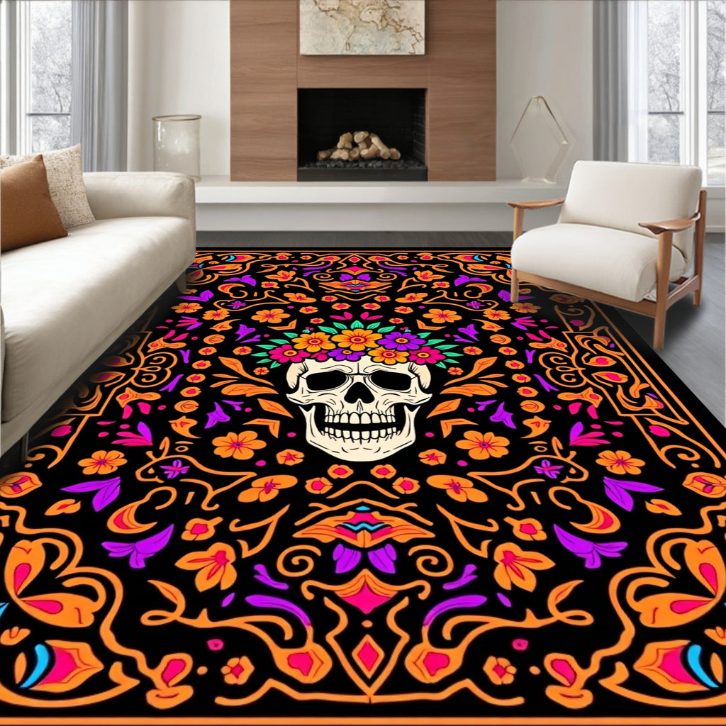 Floral Skull Day of Dead Rug