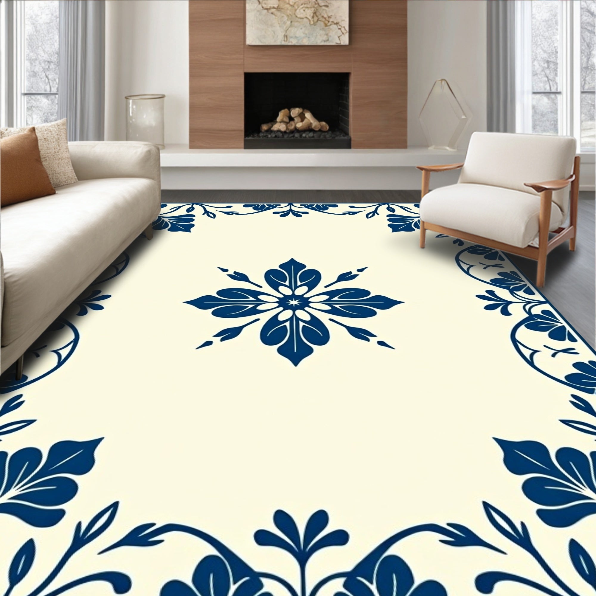 Classic Navy Floral Medallion Design Rug