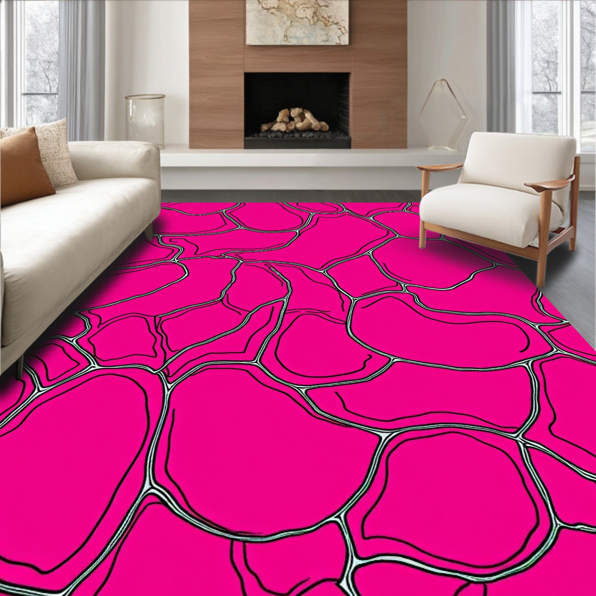 Bright Pink Organic Cell Pattern Rug